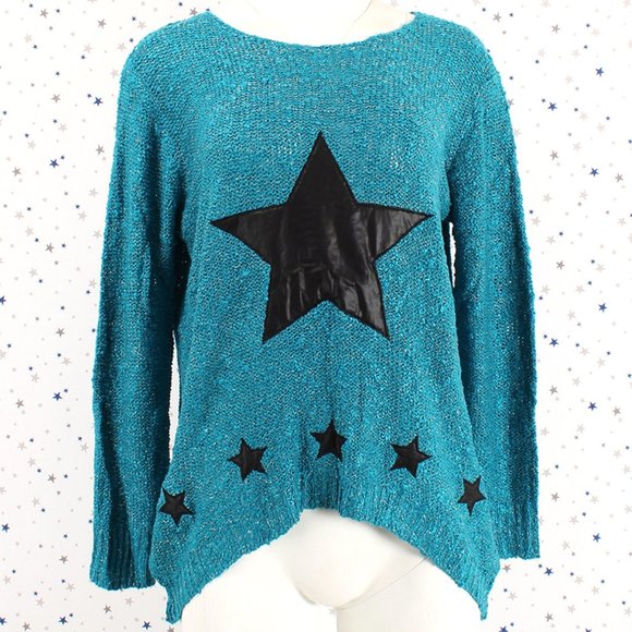 Star Accent Sparkle Knit Sweater Teal - Picture 2 of 8